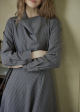Falling Lines Draped Collar Dress