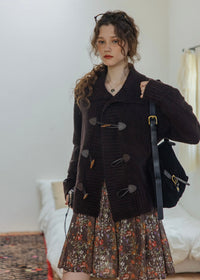 Cocoa Dusk Vintage Wool Blend Toggle Knit Cardigan