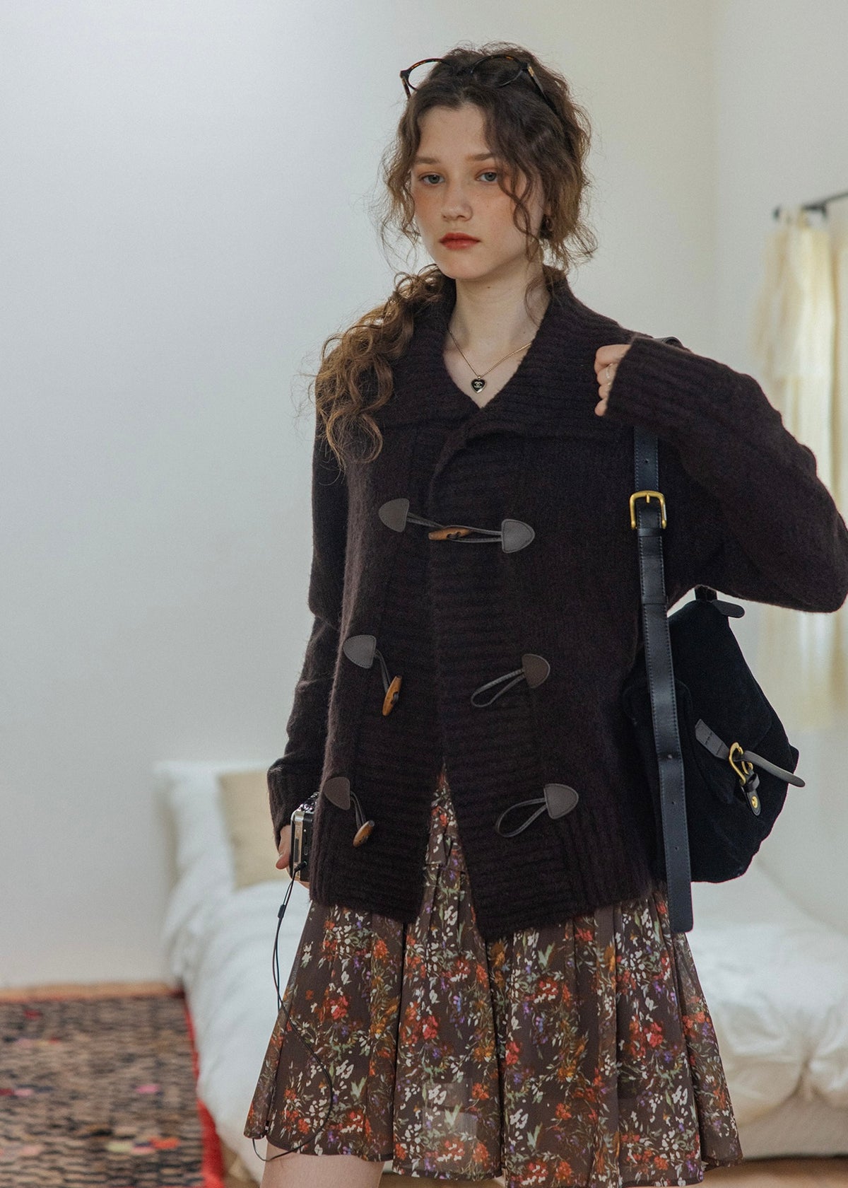 Cocoa Dusk Vintage Wool Blend Toggle Knit Cardigan