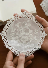 White Lace Whisper Oval Coaster