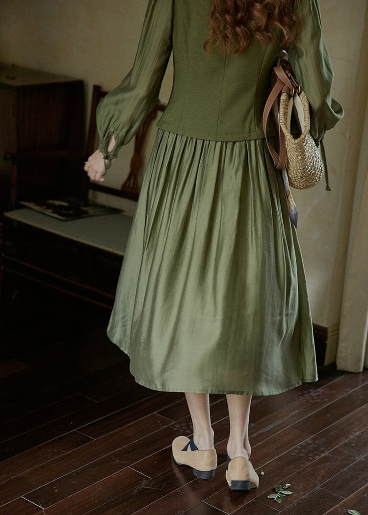 Olive Charm Vintage High Waist Two-Piece Dress