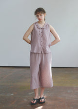 Soft Mauve Cotton Pajama Set Vintage Check Sleeveless Wide Lounge Set
