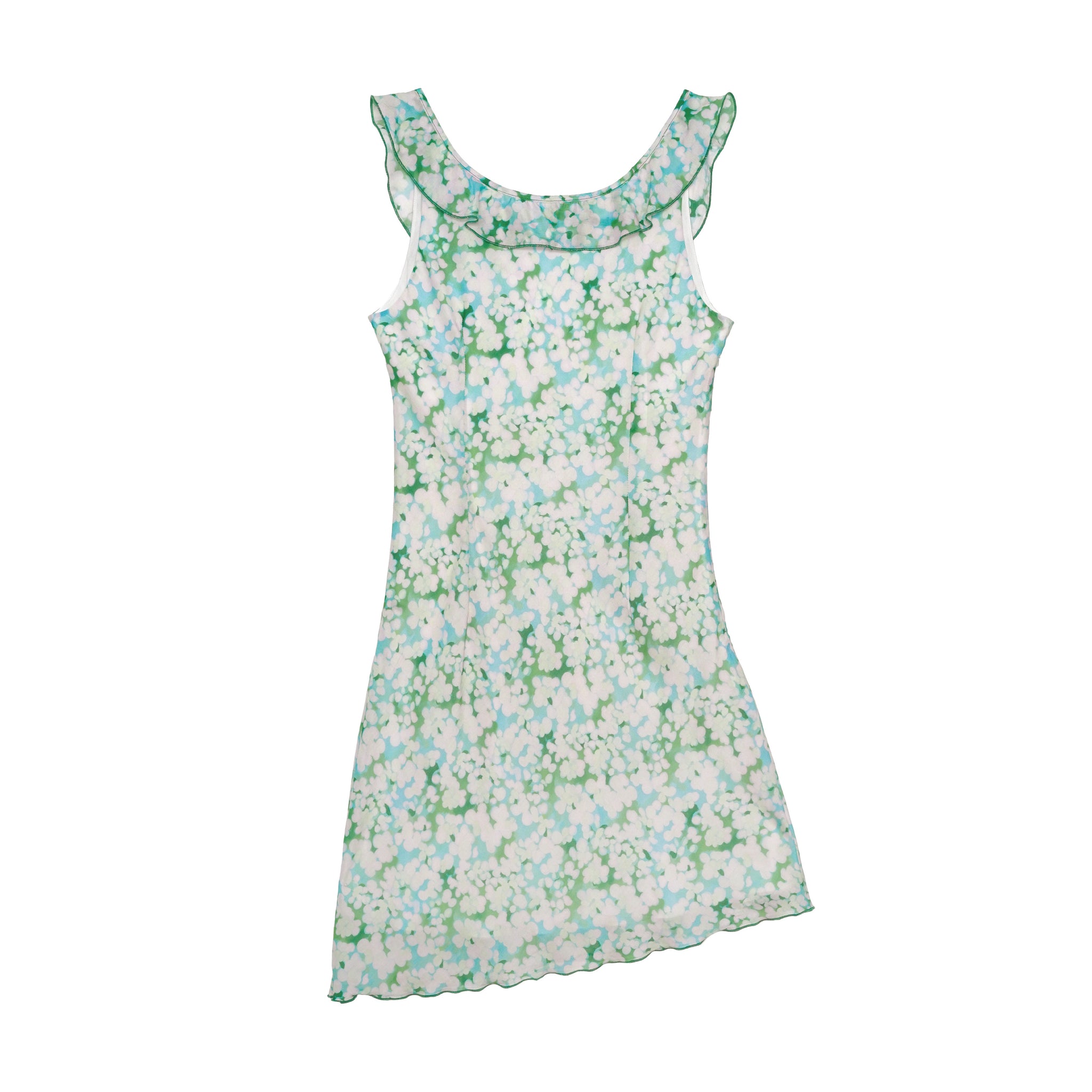 Green Petal Sheer Floral Ribbon Sleeveless Top