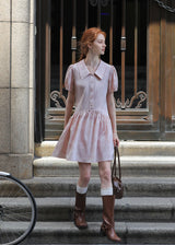 Rosecloud Button Soft Pink Puff Sleeve Mini Dress