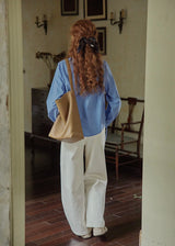 Vintage Blue Stand Collar Long Sleeve Blouse