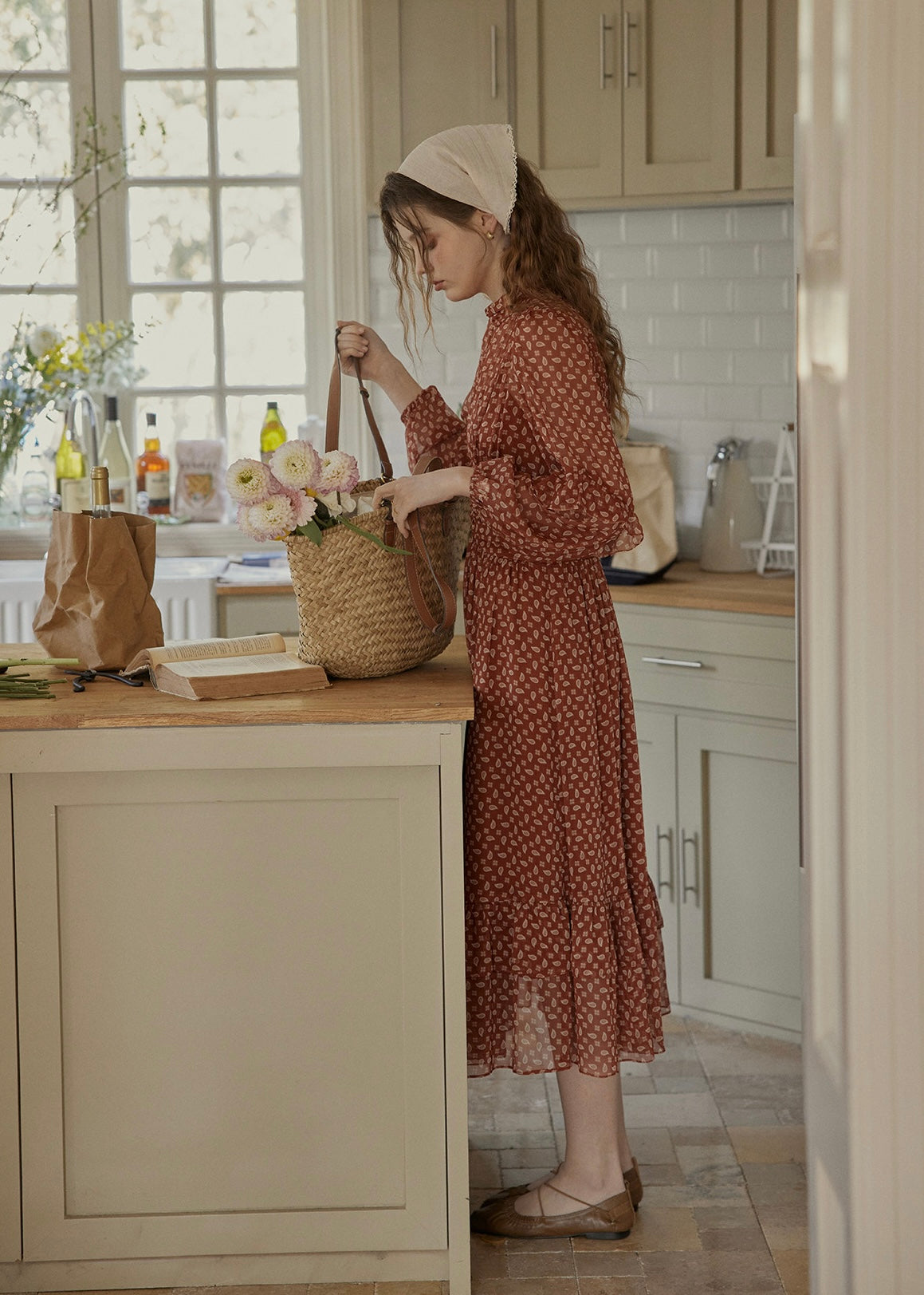 Amber Soft Tide Vintage Floral Chiffon Dress