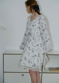 Morning Lace White Blue Floral Vintage Ruffle Bloom Dress
