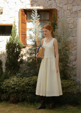 Warm Ivory Textured Sleeveless A-Line Dress