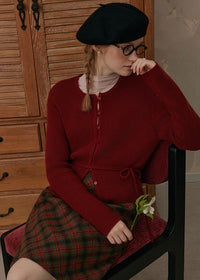Burgundy Belted Rouge Slim Knit Top