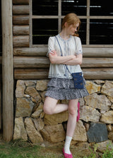 Blue Thread Embroidered Vintage Short Sleeve Blouse