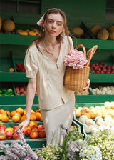Marseille Cream Button Blouse | Soft Vintage Short Sleeve Top