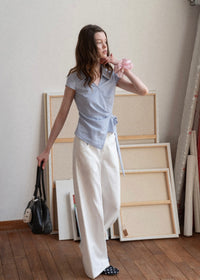 Elin Sky Wrap Tie Short Sleeve Blouse