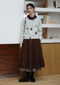 Little Friends Embroidery Knit Wool Cardigan(2COLOR)