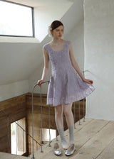Lilas Reverie Lavender Jacquard Lace-Up Dress
