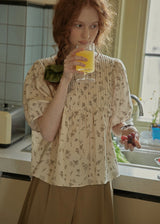 Morning Poem Pintuck Blouse | Vintage Floral Cream Top