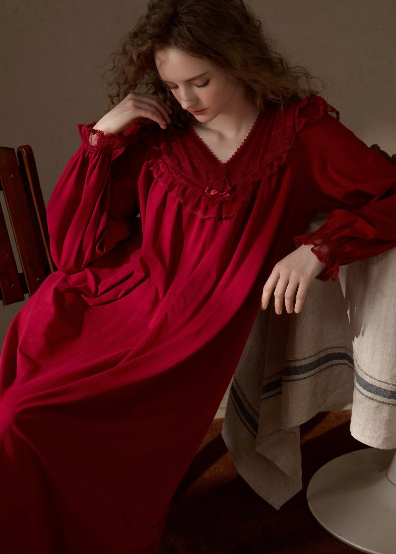 Moonlit Reverie Vintage Lace Ruffle Sleepwear Nightdress(3COLOR)