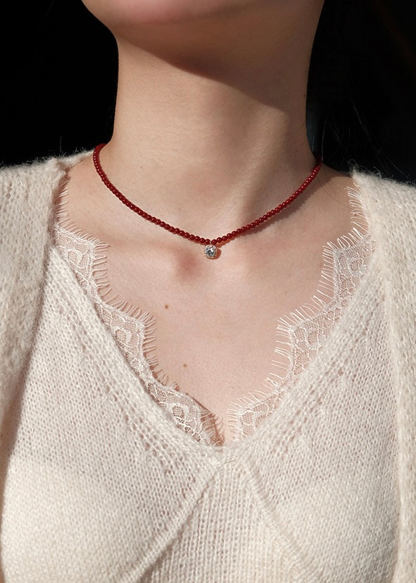 Crimson Beaded Charm Vintage Necklace