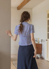 Cherry Stripe Embroidered Vintage Blouse