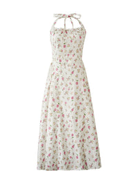 Summer Poem Rose Print Halter Backless Dress
