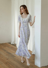 Lavender Lace Waltz Dress | Vintage Floral Puff Sleeve Dress