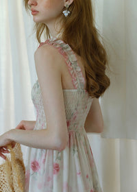 Rosette Waltz Tiered Floral Smocked Strap Dress