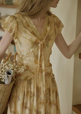 Golden Lily Lace Tie Flare Long Dress
