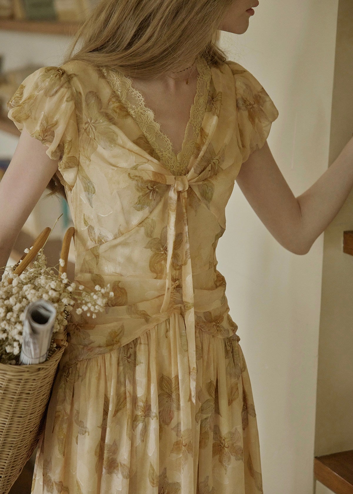 Golden Lily Lace Tie Flare Long Dress