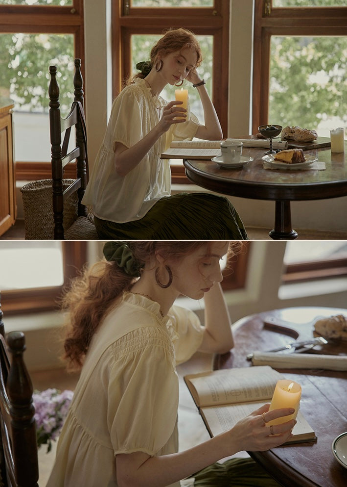 Butterlight Poem Blouse | Pintuck Vintage Top in Ivory Yellow