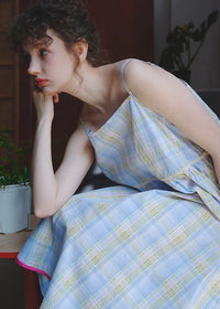 Faded Blue Reverie Check Cotton Slip Nightdress