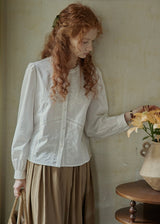 White Embroidered Vintage Long Sleeve Blouse