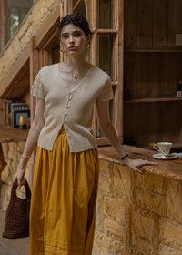 Été Knit Button Top | Slim Fit V-Neck Ribbed Summer Cardigan Blouse(2COLOR)