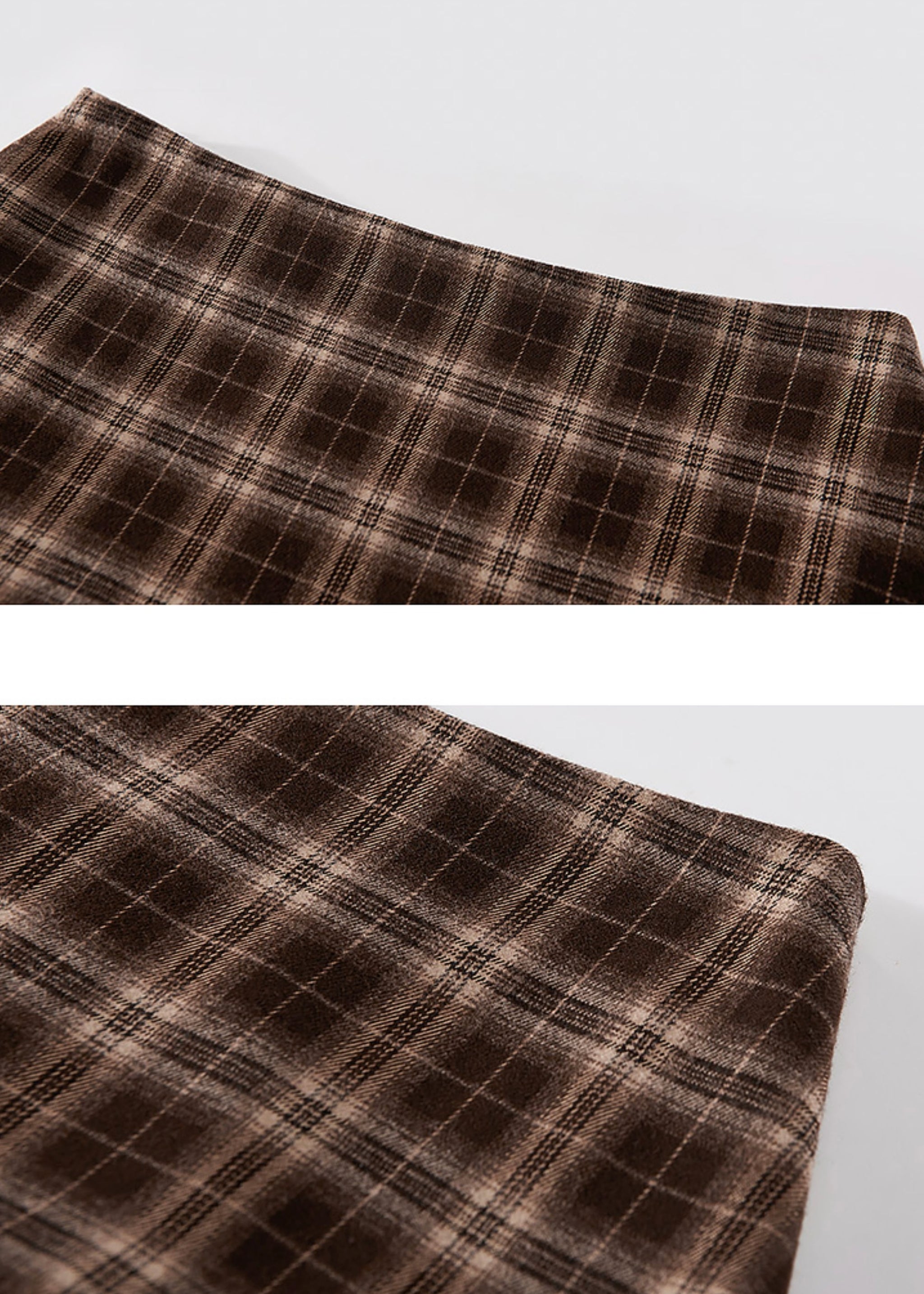 Autumn Waltz Asymmetric Brown Plaid Midi Skirt