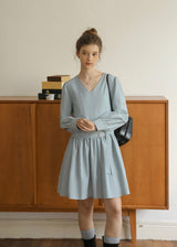 Soft Mist Belted Vintage Pastel Blue Dress