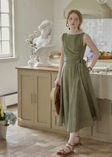 Verdant Sleeveless Vintage Stripe Wrap Dress