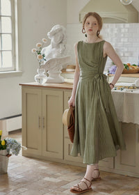 Verdant Sleeveless Vintage Stripe Wrap Dress