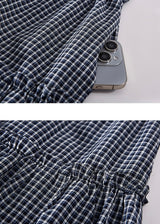 Gingham Tiered Elastic Waist Long Skirt