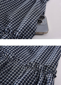 Gingham Tiered Elastic Waist Long Skirt
