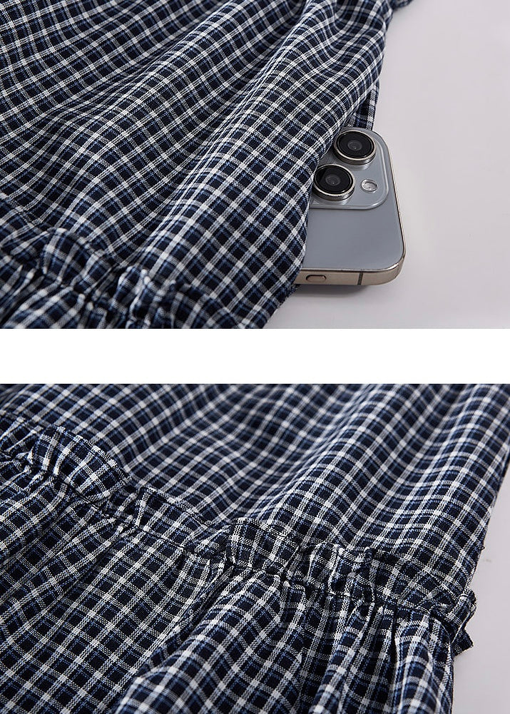 Gingham Tiered Elastic Waist Long Skirt