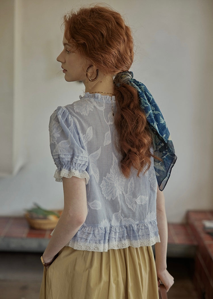 Lilac Garden Blouse | Embroidered Puff Sleeve Ruffle Top
