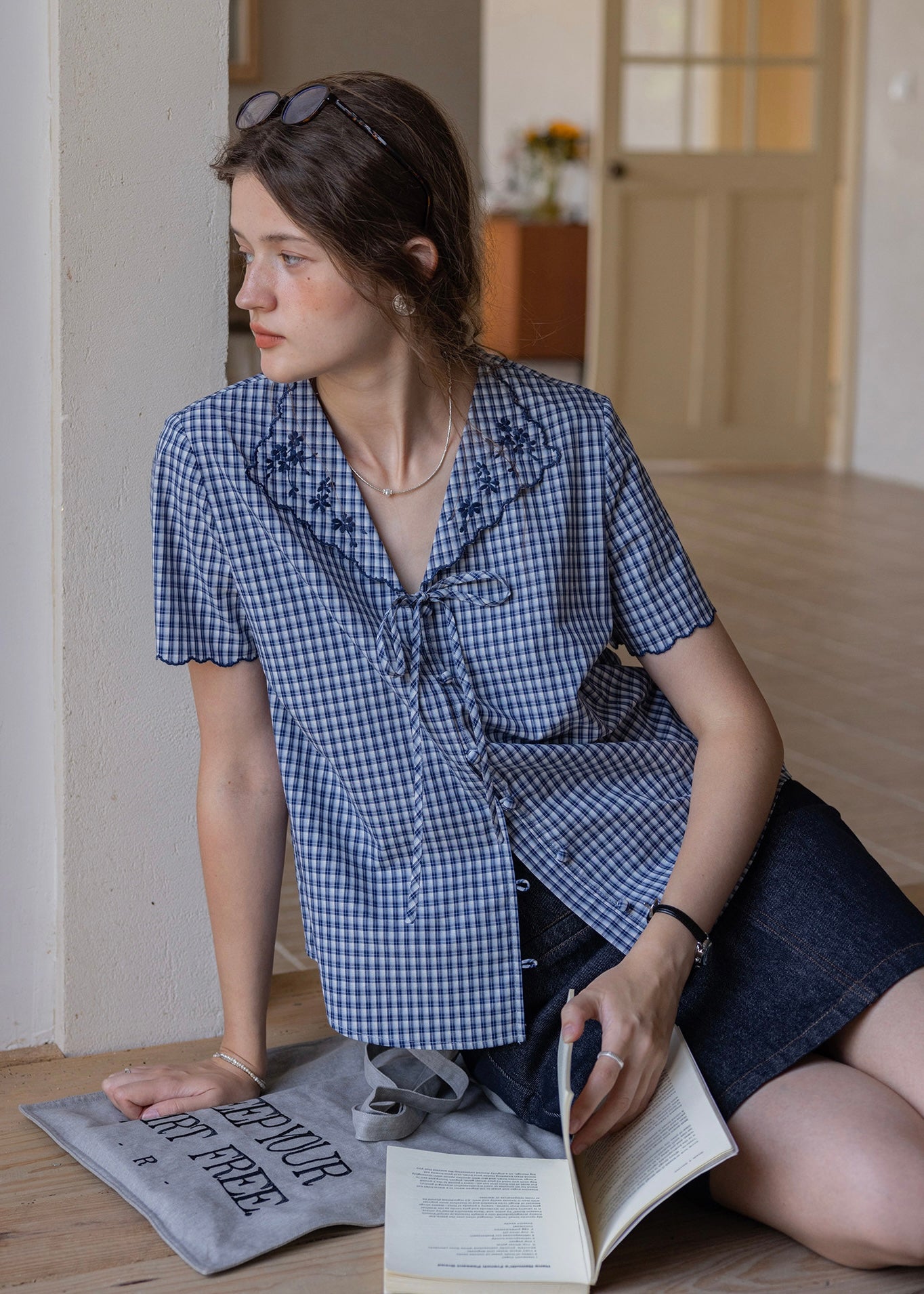 Montmartre Embroidered Tie-Front Cotton Blouse