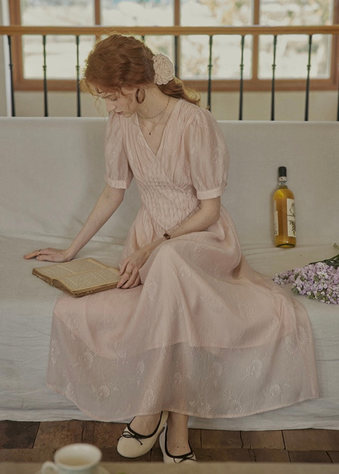 Blush Verse Soft Pink Embroidered Vintage Dress