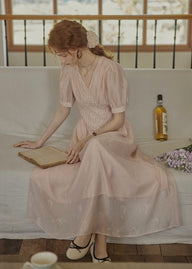 Blush Verse Soft Pink Embroidered Vintage Dress