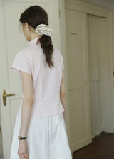April Tuck Blouse | Vintage Pink Short Sleeve Shirt with Pintuck Detail