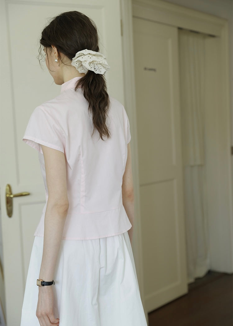 April Tuck Blouse | Vintage Pink Short Sleeve Shirt with Pintuck Detail