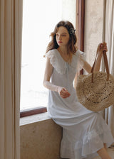 Blue Lullaby Vintage Lace Collar Sleeveless Summer Dress