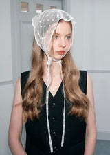 Moonlace Sheer Bonnet Vintage Lace Dot Tie Head Cover