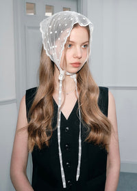 Moonlace Sheer Bonnet Vintage Lace Dot Tie Head Cover