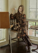Victorian Oil Painting Floral Chiffon Maxi Dress