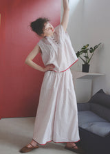 Soft Rouge Cotton Pajama Set Floral Loose Cape Top Long Lounge Set