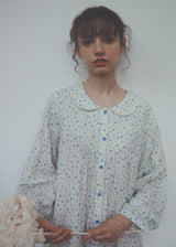 Blue Floral Cotton Nightdress Peter Pan Collar Long Sleeve Vintage Loungewear